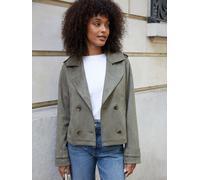 Threadbare Threadbare Green Suedette Cropped Trench Jacket