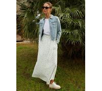 Threadbare Threadbare White Floral Ditsy Print Shirred Pull On Linen Blend Midaxi Skirt White 16