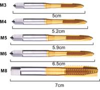 Threading Taps Tap Set Titanium Coated HSS M3 M4 M5 M6 M8 Right Handed Straight Spiral Tip Fluted and Tap Ready Made