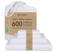 Threadmill Home Linen Bedding Collection Parure de lit 4 pièces 100% Coton ELS damassé à Rayures, 600 Fils au Pouce carré, Tissage satiné Lisse, Grand lit, Blanc