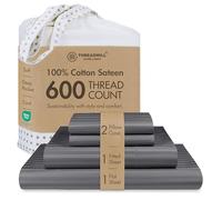 Threadmill Home Linen Bedding Collection Parure de lit 4 pièces 100% Coton ELS damassé à Rayures, 600 Fils au Pouce carré, Tissage satiné Lisse, Grand lit, Gris
