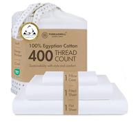 Threadmill Home Linen Parure de lit 3 pièces Unie certifiée 100% Coton égyptien, Tissage satiné 400 Fils, draps Blancs d'hôtel avec Poche Profonde élastique