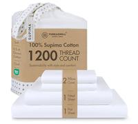 Threadmill Home Linen Parure de lit 4 pièces 100% Coton Supima ELS de 1200 Fils au Pouce carré, Drap pour très Grand lit californien, Blanc, Tissage satiné Lisse.