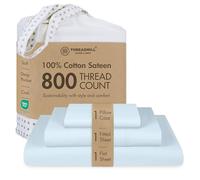 Threadmill Home Linen Parure de lit Double XL 800 Fils - 100% Coton à Fibres Extra Longues pour lit Double XL, Parure de lit de Luxe 3 pièces avec Drap-Housse Profond, Satin uni, Bleu