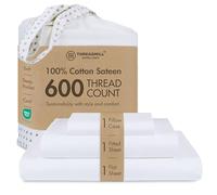 Threadmill Home Linen Parure de lit jumeau 600 Fils au Pouce carré, 100% Coton à Fibres Extra Longues pour lit jumeau, Parure de lit de Luxe 3 pièces avec Drap-Housse à Poches Profondes, Satin Lisse