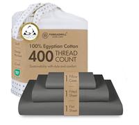 Threadmill Home Linen Parure de lit Unie 3 pièces certifiée 100% Coton égyptien, Tissage satiné 400 Fils, lit jumeau, Coton peigné ELS, draps Lisses Gris foncé avec Poche Profonde élastique