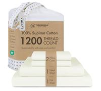 Threadmill Parure de lit 100% Coton Supima 1200 Fils au Pouce carré pour très Grand lit, 4 pièces, Ivoire, de qualité hôtelière 5 étoiles avec Poches Profondes élastiques