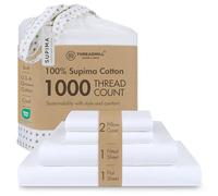 Threadmill Parure de lit 4 pièces 100% Coton Supima américain, 1000 Fils au Pouce carré, Tissage satiné de qualité hôtelière, draps Blancs avec Poche Profonde élastique