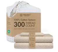 Threadmill Parure de lit Double XL 100% Coton Satin damassé Jacquard Draps-Housses 40 cm Housse de Couette élastique Doux Respirant 3 pièces Beige