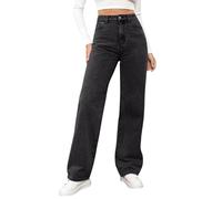 Threadsss Jean Femme Taille Haute Coupe Droite Straight Jeans Baggy Jambes Larges Amincissantes ave Baggy Femme XS-6XL(Gris fumée,XS)