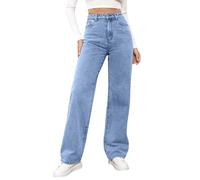 Threadsss Jean Femme Taille Haute Coupe Droite Straight Jeans Baggy Jambes Larges Amincissantes ave Baggy Femme XS-6XL(Bleu Clair,XS)