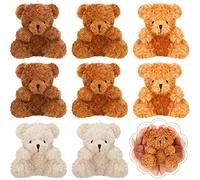 Threan 8 Pièces Mini Ours en Peluche 4 Pouces Petit Jouet Poupée Doux Remplisseur de Boîte Cadeau de Mariage pour Fête d'anniversaire (Café, Jaune-Brun, Gris-Brun, Abricot)