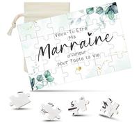 Threan Set de Cadeau pour Marraine et Parrain Puzzle de Marraine en Bois, Puzzle d'Annonce pour Parrain et Sac à Cordon en Toile pour Baptême