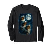 Three Australian Shepherd Howling At The Moon 3 Aussie Moon Manche Longue