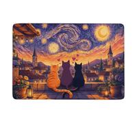 Three Cats Under Starry Night Sky In Love Tapis à Poils Courts 150 x 100 cm | Idée cadeau pour une nouvelle maison : Tapis 150 x 100 cm, avec dos à points PVC antidérapants; près du lit ou du canapé