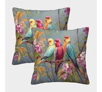 Three Exotic Oiseaus Perched on The Cherry Blossom Branches Housses Coussin Chambre À Coucher Décoratives Canapés,lits,chaises,salons,voitures,Livré Avec Fermeture Éclair Invisible 45x45cm Paquet 2