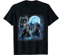 Three Full Moon Gray Wolf Design Great Gift Idea T-Shirt Black M