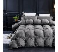 Three Geese Couette plissée en Plumes et Duvet d'oie pour très Grand lit californien, Pouvoir gonflant de 750 +, Tissu 100% Coton 1200 Fils au Pouce carré, pour Toutes Les Saisons, Gris