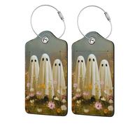 Three Ghosts in A Flower Field Lot de 2 étiquettes de bagage en cuir avec rabat d'intimité et boucle en métal pour homme et femme