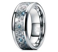 Three Keys Jewelry Bague de mariage en tungstène noir avec roue dentée en fibre de carbone bleue et opale synthétique rouge 8 mm, P(56.34mm), Métal non précieux, Generique