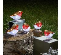 Three Kings Lot de 5 rouge-gorges lumineux en acrylique avec 40 LED de Noël blanc froid avec minuterie automatique à clipser