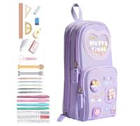 Three Layer Backpack Pencil Case Cute Cartoon Bear Rabbit Design Large Capacity Canvas Pencil Pouch Waterproof Stationery Organizer 21x9.5x6.5cm 6 Compartment Multi Slot Pen Case with Handle for Schoo