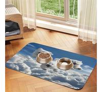 Three Little Dogs Flying Pet Food Mat 60 x 40 cm Absorbant Antidérapant Tapis d'alimentation en similicuir pour chiens et chats Fond en caoutchouc Séchage rapide Rouleau Set de table pour gamelles