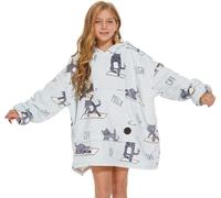 THREE POODLE Sweat à Capuche Enfant, Couverture à Capuche Surdimensionnée, Poncho Polaire Pull Plaide Pelucheux en Sherpa pour Enfant, Hommes et Adultes, Cadeau