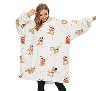 THREE POODLE Sweat à Capuche Femme, Couverture à Capuche Surdimensionnée, Poncho Polaire Pull Plaide Pelucheux en Sherpa pour Femme, Hommes et Adultes