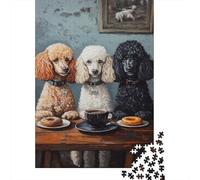 Three Poodles at The Cafe Puzzle Adulte 1000 Pièces, 38x26cm/1000pcs; À Compléter en Plusieurs Sessions; Pièces en Carton Blanc Peu Poussiéreuses