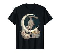 Three Possums Moon Vintage Opossum Nocturnal Art T-Shirt