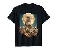 Three Raccoons Moon Vintage Trash Panda Night Art T-Shirt