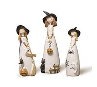 Three Sisters Figurine, Three Witches Halloween Decoration,3 Sisters Resin Desktop Art Ornament Home Decorative Statue,trio Forest Witch Pumpkin Black Cat Ghost Statues,my Sister My Friend Figurine