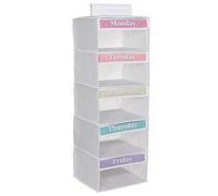 Three Sweet Peas Co Organiseur de vêtements hebdomadaire à 5 étagères pour enfants (83,8 cm), jour de la semaine, du lundi au vendredi, blanc
