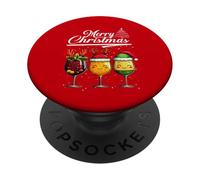 Three Wine Glasses Merry Christmas Reindeer Santa Elf Xmas PopSockets PopGrip Adhésif