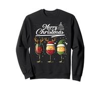 Three Wine Glasses Merry Christmas Reindeer Santa Elf Xmas Sweatshirt