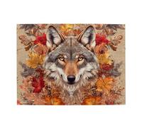 Three Wolves Are In The Maple Leaf Puzzle en bois de 500 pièces pour adultes Puzzle stimulant pour taille de jeu 38,1 x 50,1 cm