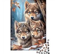 Three Wolves in Winter Forest Plaque en Métal Rustique 70x50cm/1000pcs pour Le Salon, Cadeau Décoratif De Noël pour Les Collectionneurs De Plaques Murales