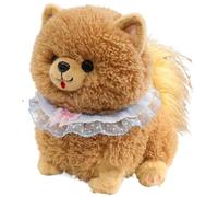 Threegoat Peluche poméranienne - Douce et douillette - Avec nœud - Écharpe - Cadeau pour enfants et filles - Marron - 25 cm