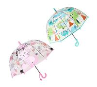 ThreeH 2 Paquets de parapluies pour enfants Tige en fibre de verre incassable Poignée en arc lisse avec impressions d'animaux mignons