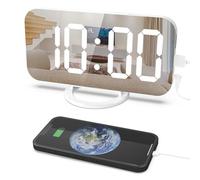 ThreeH Alarme Numérique avec Double Chargeur USB Gradateur de Luminosité Réglable Snooze Réveil à Affichage LED pour Dormeur Lourd Blanc