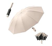 ThreeH Grand parapluie de golf inversé de 137,2 cm, protection solaire, ouverture et fermeture automatiques avec 10 baleines en fibre de verre, mousqueton et bordures réfléchissantes