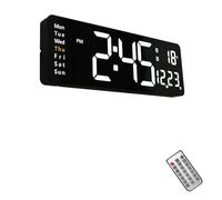 ThreeH Grande horloge murale numérique avec écran LED qui affiche l'heure, la date, la température et le jour de la semaine, idéale pour les familles, les personnes âgées et la décoration d'intérieur