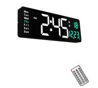 ThreeH Grande horloge murale numérique avec écran LED qui affiche l'heure, la date, la température et le jour de la semaine, idéale pour les familles, les personnes âgées et la décoration d'intérieur