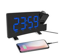 ThreeH Horloge de Projection Radio-Réveil FM avec USB Chargeur Grand écran LED 5,5 '' 2 Sons pour Heavey Sleeper 2 Réglage de l'alarme Luminosité Réglable à 4 Niveaux Bleu
