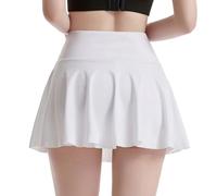 ThreeH Jupe de Fitness Femmes Doublée Taille Haute plissée Training Quick Dry Jupe de Tennis pour l'été, Blanc