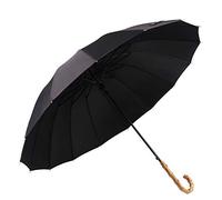 ThreeH Ouverture Automatique Parapluie Voyage Classique Manche en Bois Coupe-Vent Solide Parapluie de Golf Léger KS08,Black