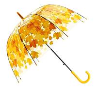 ThreeH Parapluie à Bulles à Dôme Transparent avec Feuilles de Sycomore à pôle Droit Nervures en Acier à Ouverture Automatique ne se Décolore Pas et Résiste à la Pluie pour Les Filles Jaune