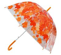ThreeH Parapluie à Bulles Transparentes avec Feuilles de Sycomore Impression Poignée Automatique Dôme Anti-Pluie Universel pour Enfants et Femmes Fêtes en Plein Air Orange