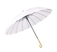 ThreeH Parapluie de golf à ouverture automatique coupe-vent et imperméable en bambou poignée poignée bâton parapluie KS08, blanc
